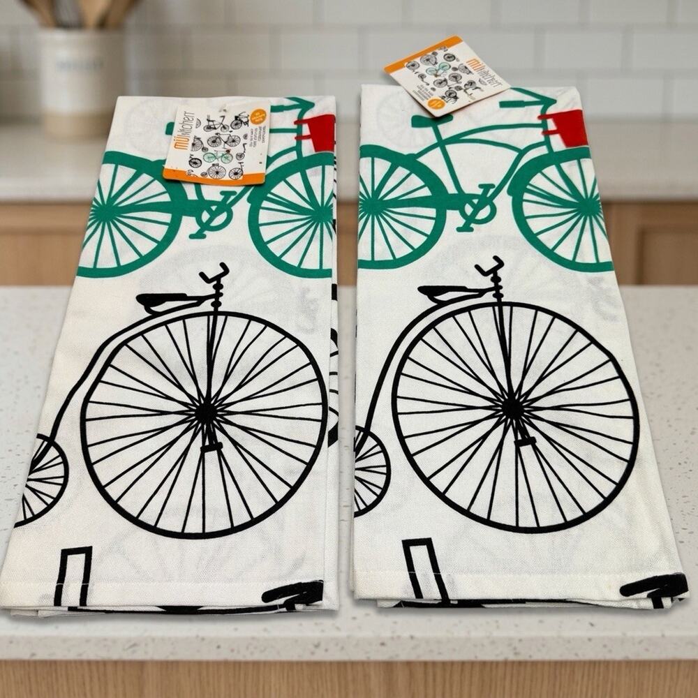 Set of 2 MU Kitchen Bicycle Print Cotton Dish Towels Kitchen 20x30 NWT Gift